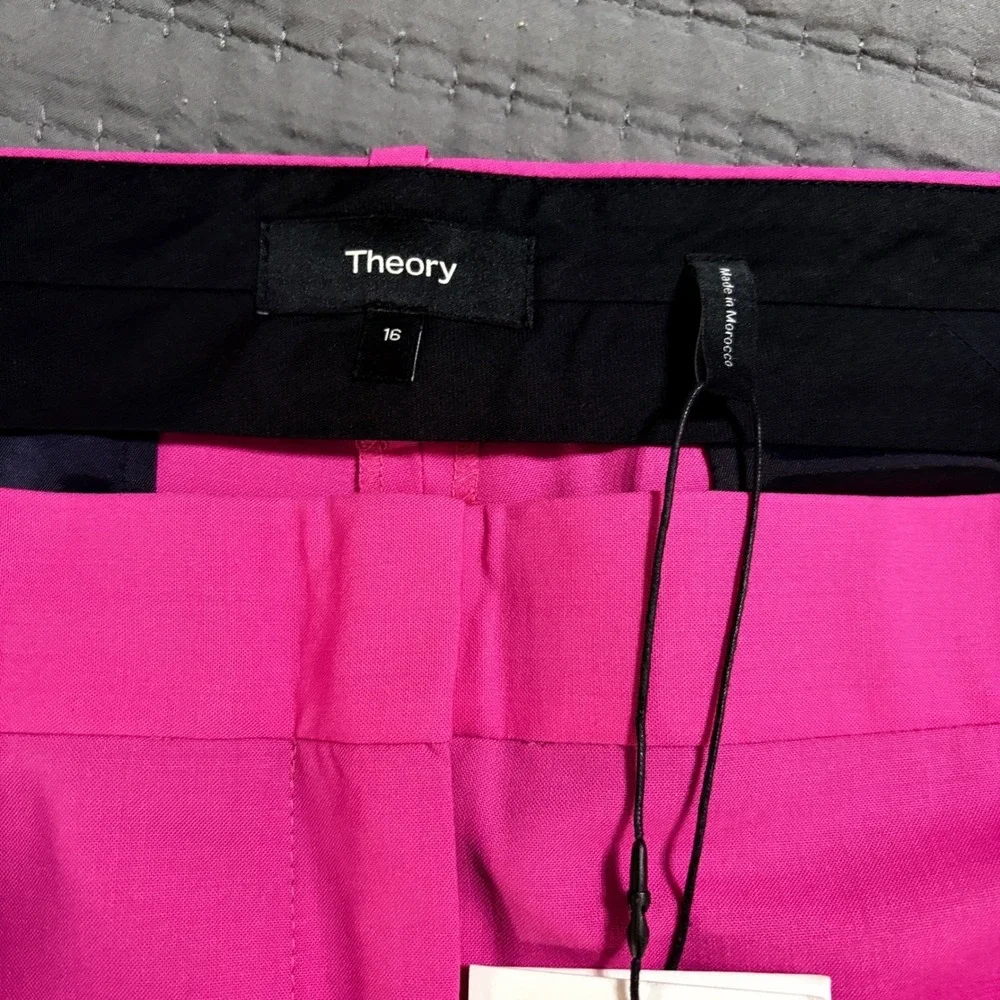 Theory Treeca 2 Pants Carnation Pink Suiting Wool Slim Leg Trouser Size 16 NWT